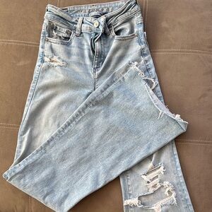American Eagle Outfitters Women's Light Blue Ripped Flared Skinny Jeans